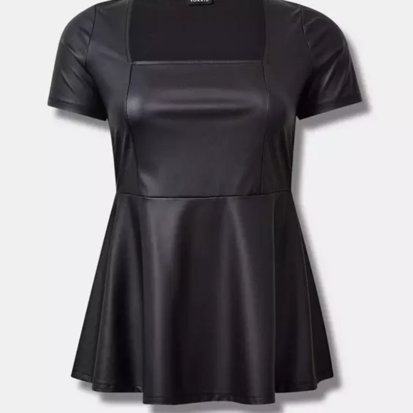 torrid Tops - Torrid Faux Leather Square Neck Cap Sleeve Pleated Peplum Top- Size 3
